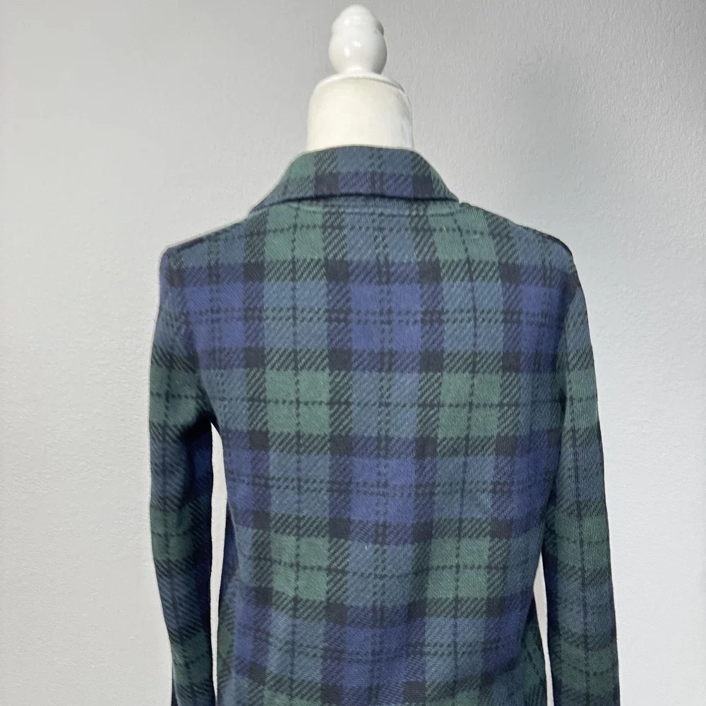 J.Crew Sweater Blazer Women's XXS Sophie Black Watch Plaid Open Front Pockets‎